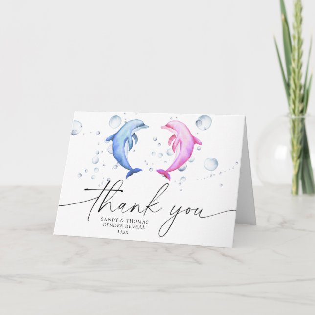 Watercolor dolphins Thank you gender reveal Card (Front)