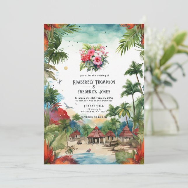 Watercolor Dominican Republic Destination Wedding Invitation (Standing Front)