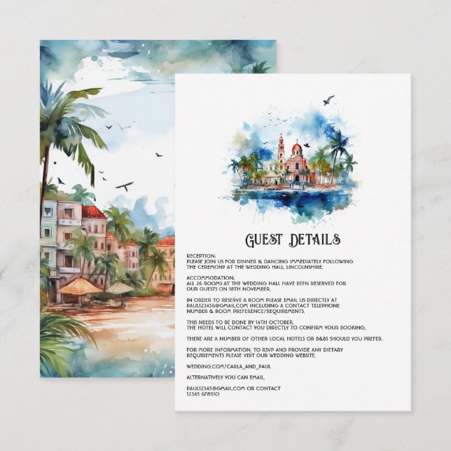 Watercolor Dominican Republic Guest Details Enclosure Card (Front/Back)
