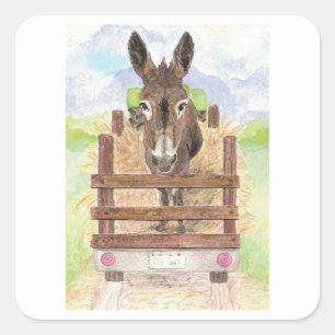Watercolor Donkey Burro Cute Farm Animal Art Square Sticker