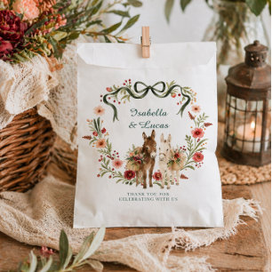 Watercolor Donkey Floral Crest Wedding Favour Bag