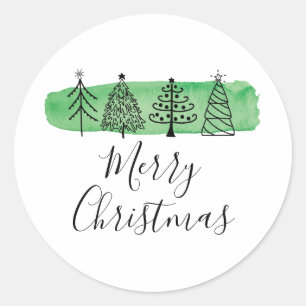 Watercolor Doodle Holiday Classic Round Sticker
