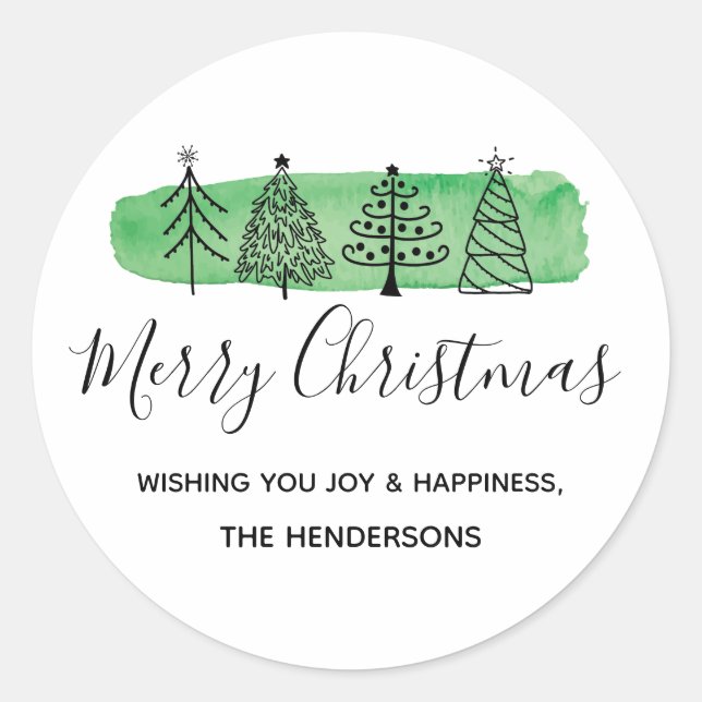 Watercolor Doodle Holiday Classic Round Sticker (Front)