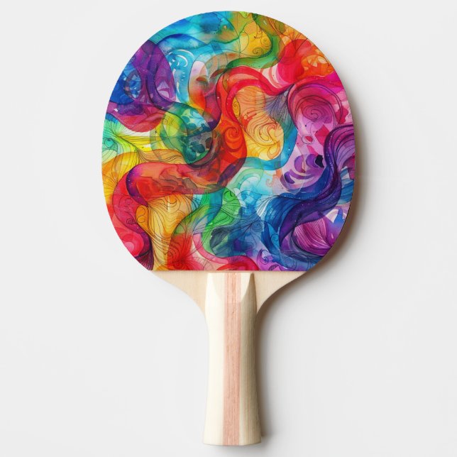 Watercolor Doodle Ping Pong Paddle (Front)