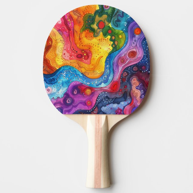 Watercolor Doodle Ping Pong Paddle (Front)