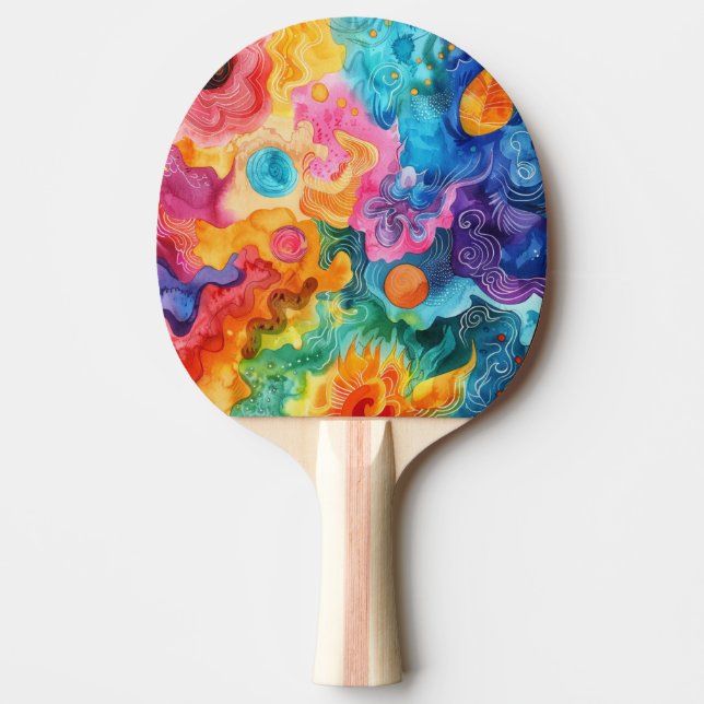 Watercolor Doodle Ping Pong Paddle (Front)