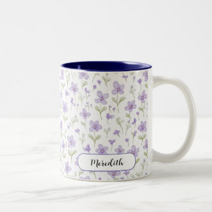 Watercolor Doodle Purple Violets Coffee Two-Tone Coffee Mug