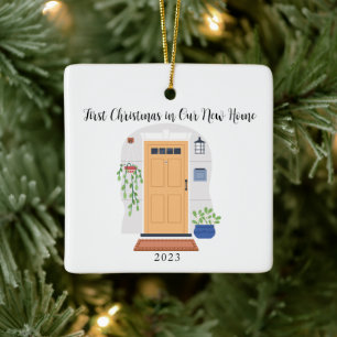 Watercolor Door First Christmas in Our New Home Ceramic Ornament