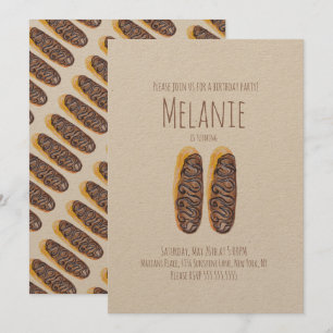 Watercolor Doughnut 11th Birthday Chocolate Eclair Invitation