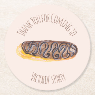 Watercolor Doughnut Chocolate Hand Drawn Eclair Round Paper Coaster