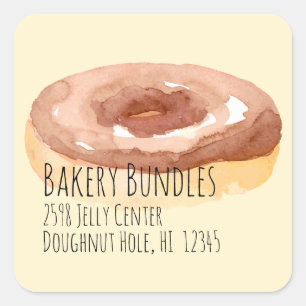 Watercolor Doughnut Painting Address Shipping Rect Square Sticker
