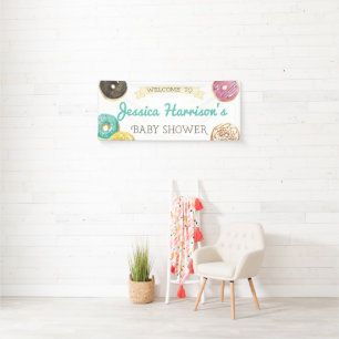 Watercolor Doughnut Sweet Baby Shower Welcome Banner