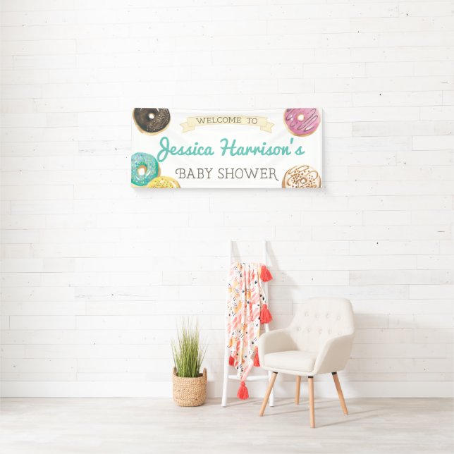 Watercolor Doughnut Sweet Baby Shower Welcome Banner (Insitu)
