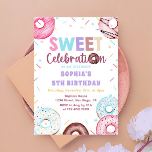 Watercolor Doughnut Sweet Birthday Party Invitatio Invitation