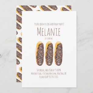 Watercolor Doughnut Third Birthday Sweet Eclairs Invitation