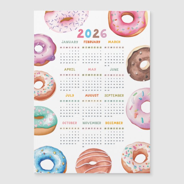 Watercolor Doughnuts 2026 Calendar (Front)