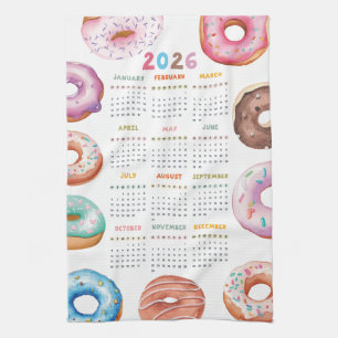 Watercolor Doughnuts 2026 Calendar Tea Towel