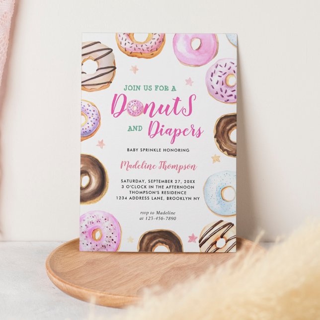Watercolor Doughnuts and Diapers Baby Shower Invitation (Creator Uploaded)