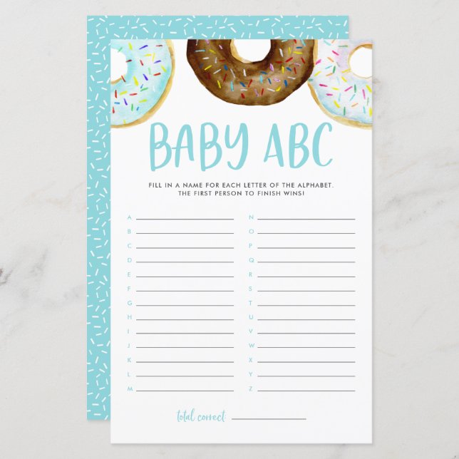 Watercolor Doughnuts Baby ABC Baby Shower Game (Front/Back)