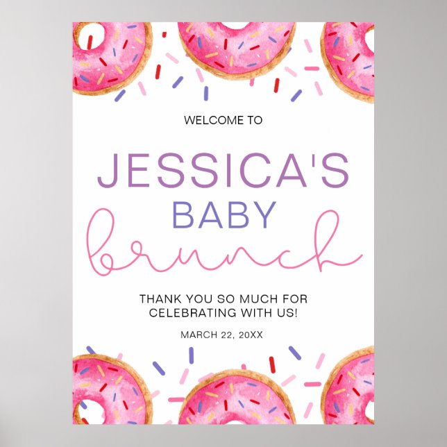 Watercolor Doughnuts Baby Girl brunch Poster (Front)