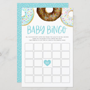 Watercolor Doughnuts Baby Shower Bingo Game Card