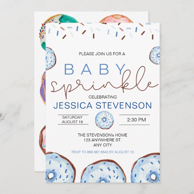 Watercolor Doughnuts Baby Sprinkle Shower  Invitation (Front/Back)