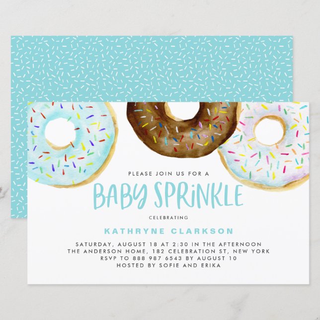 Watercolor Doughnuts Boy Baby Sprinkle Invitation (Front/Back)