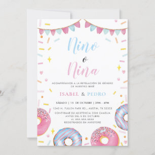 Watercolor Doughnuts & Confetti Spanish Gender Rev Invitation