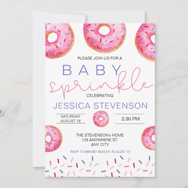 Watercolor Doughnuts girl Baby Sprinkle Shower  Invitation (Front)
