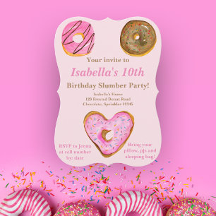 Watercolor Doughnuts Girl's Slumber Birthday Party Announcement