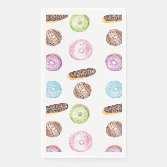 Watercolor Doughnuts Hand Painted Patterned Pink Napkin (Front)