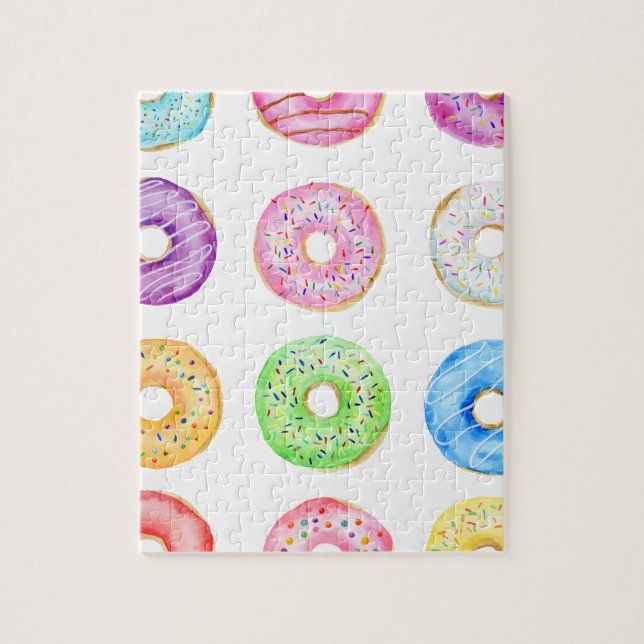 Watercolor doughnuts pattern jigsaw puzzle (Vertical)