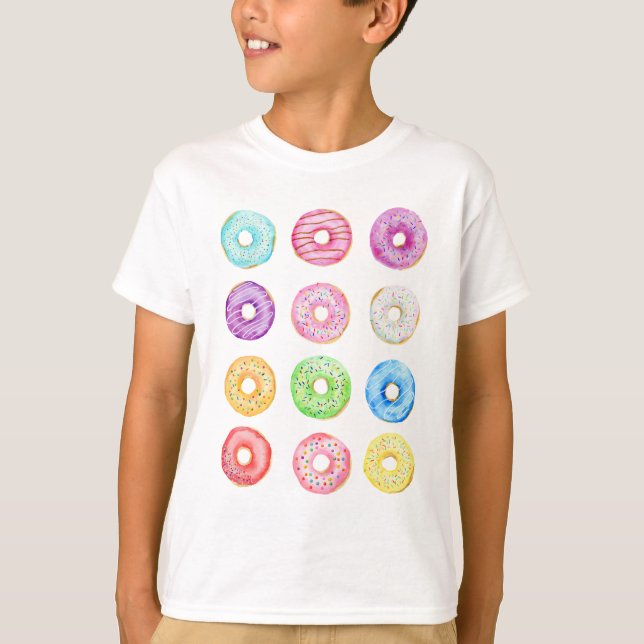 Watercolor doughnuts pattern T-Shirt (Front)