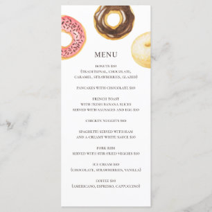Watercolor doughnuts. Simple bakery cafe dessert Menu
