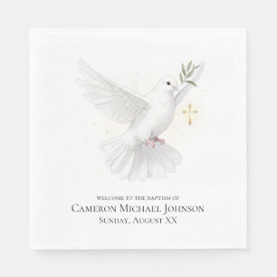 Watercolor Dove and Gold Cross Elegant Baptism Napkin