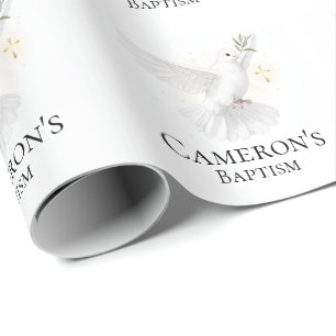 Watercolor Dove and Gold Cross Elegant Baptism Wrapping Paper