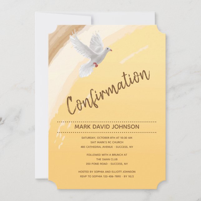 Watercolor Dove Confirmation Invitation (Front)
