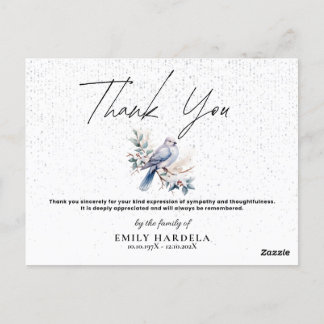 Watercolor Dove Funeral Simple Script Thanks Card