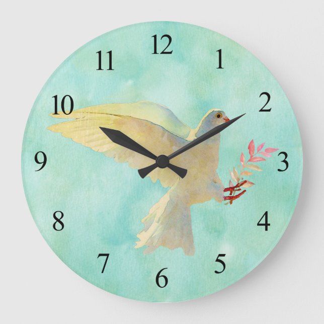 Watercolor Dove  Large Clock (Front)