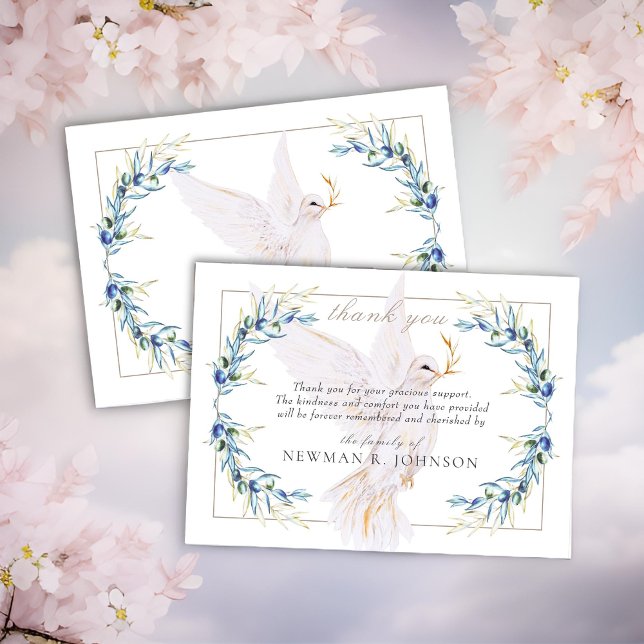 Watercolor Dove & Olive Branch Memorial Thank You Card (Creator Uploaded)