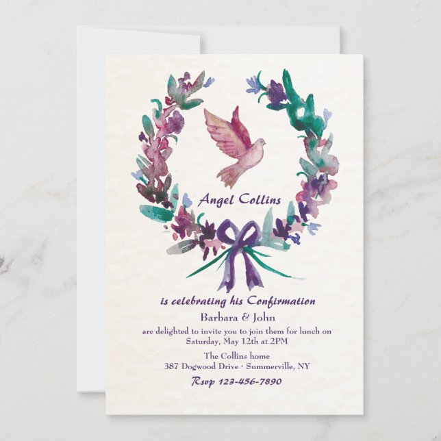 Watercolor Dove Religious Invitation (Front)