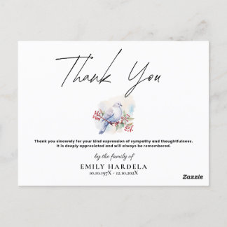 Watercolor Dove Simple Script Funeral Thanks Card