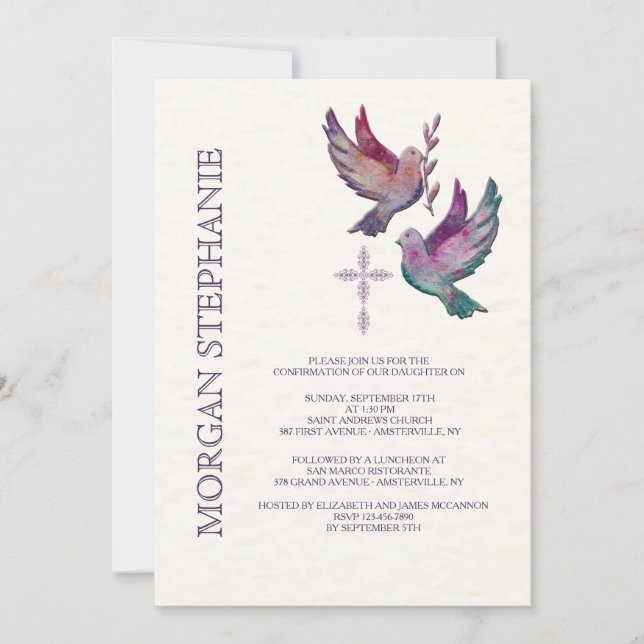 Watercolor Doves Religious Invitation (Front)