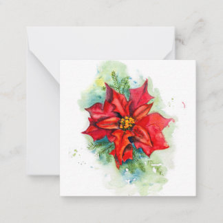 Watercolor draawing Christmas red flower Card
