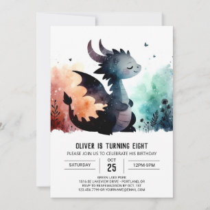 Watercolor Dragon Birthday Editable Invitation