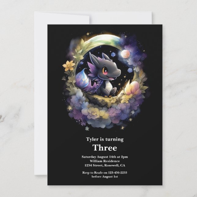 Watercolor Dragon Birthday Invitation (Front)