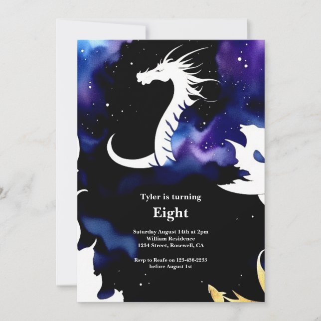 Watercolor Dragon Birthday Invitation (Front)