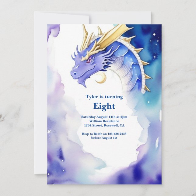 Watercolor Dragon Birthday Invitation (Front)
