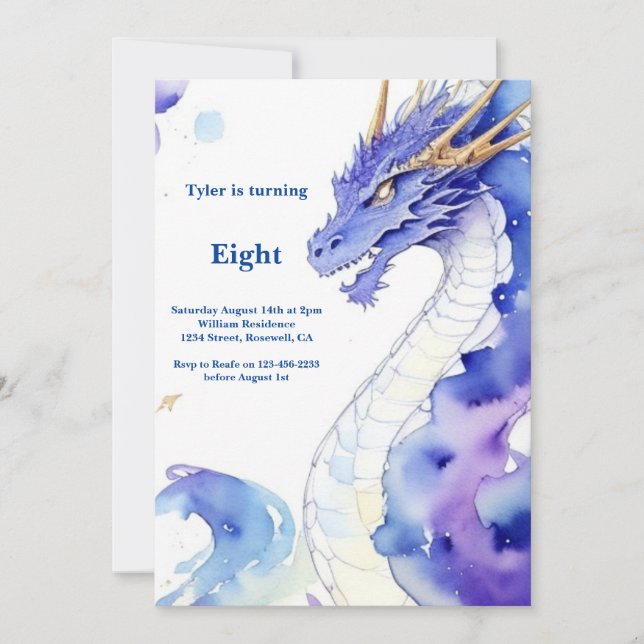 Watercolor Dragon Birthday Invitation (Front)