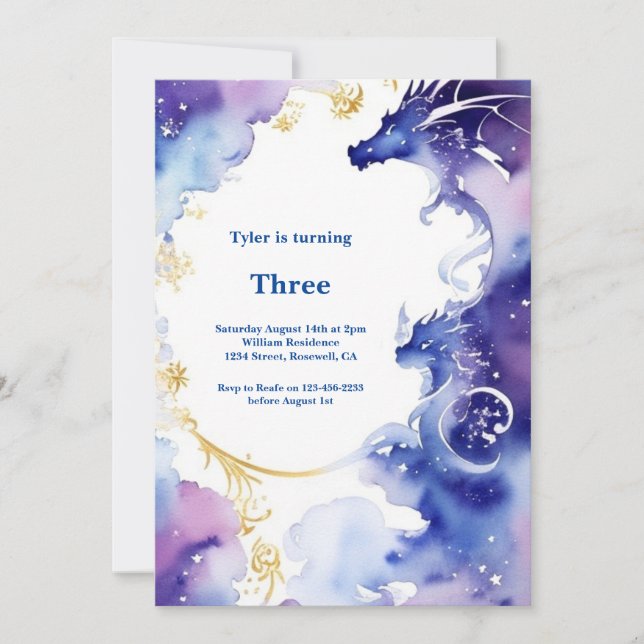 Watercolor Dragon Birthday Invitation (Front)